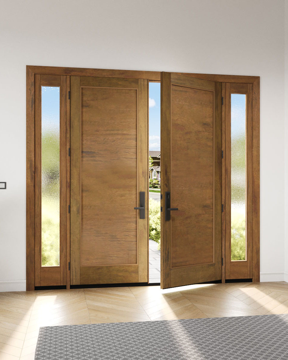Mahogany Modern 1 Panel Shaker Solid Double Door, Sidelites, image size:960x1200