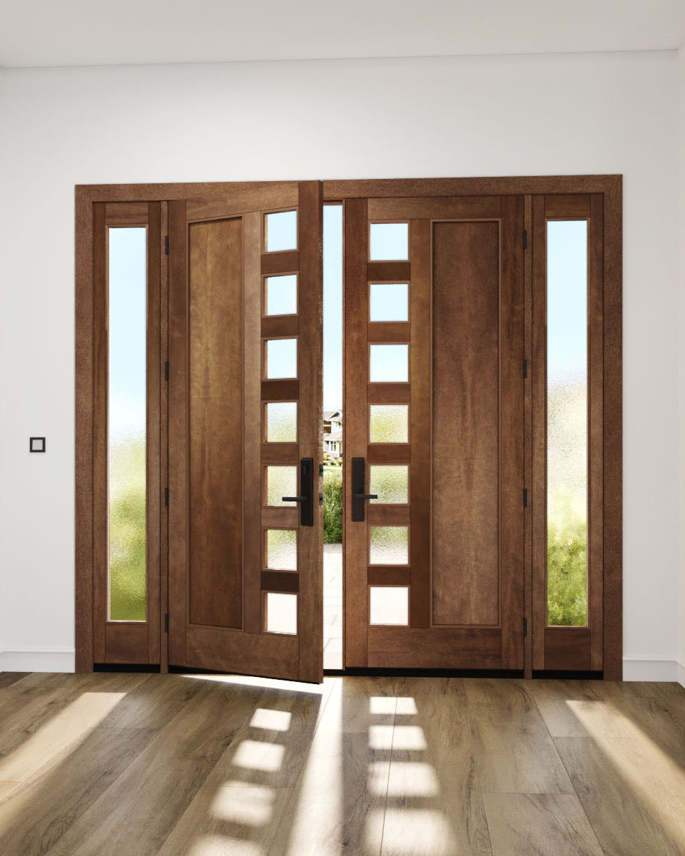 Mahogany Artistic Lite Designer Contemporary Modern 1 Panel Shaker Double  Door, Sidelites|G102SQ-SH-SH, image size:960x1200