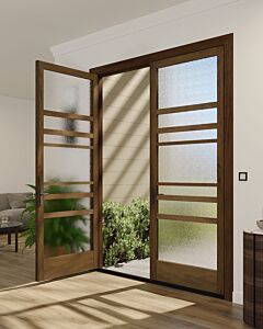 Mahogany Horizon Full Lite, Artistic Lite SDL Contemporary Modern Narrow Profile Shaker Double Door