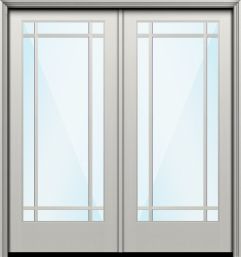 80" Full Lite 9 Lite SDL Prairie Nova 90 Smooth Fiberglass Double Door