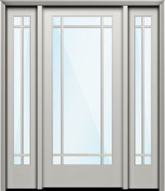 80" Full Lite 9 Lite SDL Prairie Nova 90 Smooth Fiberglass Single Door, Sidelites