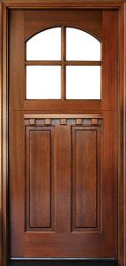  Craftsman Mahogany 2 Panel Vertical 4 Lite Arched Single Door, Dutch Door,  made byDSA ,SKU:Dutch-4LT-Arched-E-01-2PV, 