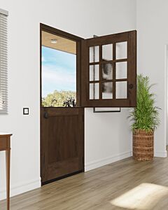 Mahogany 1/2 Lite, 9 Lite SDL 1 Panel Shaker Dutch Door