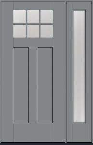 80" Low-E Craftsman Top View 6 Lite 2 Panel Shaker SDL Flat 1-1/8" Smooth Flush-Glazed Fiberglass Single Door, Full Sidelite