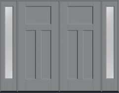 80" 3 Panel Craftsman Top View Smooth Shaker Fiberglass Double Door, Full Sidelites