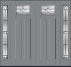 96" Saratoga Craftsman Top View 2 Panel Shaker Smooth Fiberglass Double Door, Full Sidelites