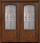 80" Double 1 Panel 3/4 Arch Lite Courtlandt Cherry & Walnut Door
