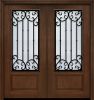 Pro 80" Double 1 Panel 3/4 Lite Valencia Wrought Iron Mahogany Door