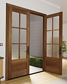 Mahogany 3/4 Lite, 6 Lite SDL 1 Panel Modern Farmhouse Shaker Double Door|G7506-SH