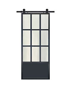 9 Lite 1 Panel Contemporary Metal Single Barn Door
