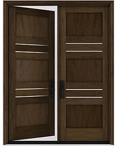 Mahogany Bohm Slimlite Razor Lite  Contemporary Modern 3 Panel Shaker Double Door