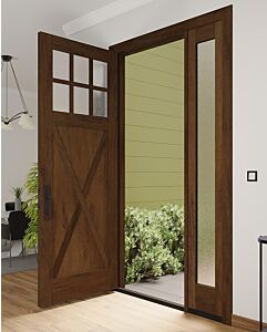 Mahogany Craftsman 6 Lite, Top View SDL Crossbuck Panel Shaker Single Door, Sidelite|CRF-CPG6-SH