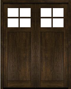 Mahogany Craftsman 4 Lite, Top View SDL 1 Panel Shaker Double Door|CRF-P1G4-SH