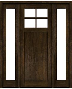 Mahogany Craftsman 4 Lite, Top View SDL 1 Panel Shaker Single Door, Sidelites|CRF-P1G4-SH
