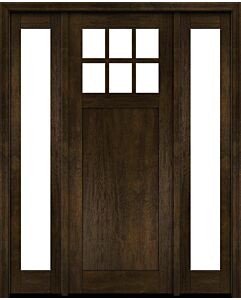 Mahogany Craftsman 6 Lite, Top View SDL 1 Panel Shaker Single Door, Sidelites|CRF-P1G6-SH