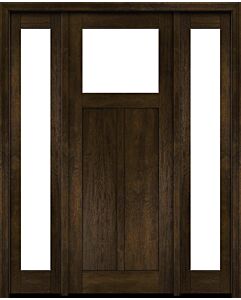 Mahogany Craftsman Top View 2 Panel Shaker Single Door, Sidelites|CRF-P2G1-SH