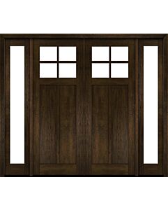 Mahogany Craftsman 4 Lite, Top View SDL 2 Panel Shaker Double Door, Sidelites|CRF-P2G4-SH