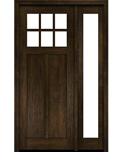 Mahogany Craftsman 6 Lite, Top View SDL 2 Panel Shaker Single Door, Sidelite|CRF-P2G6-SH