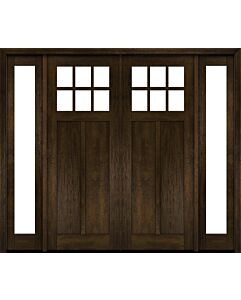 Mahogany Craftsman 6 Lite, Top View SDL 2 Panel Shaker Double Door, Sidelites|CRF-P2G6-SH