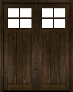 Mahogany Craftsman 4 Lite, Top View SDL 3 Panel Shaker Double Door|CRF-P3G4-SH