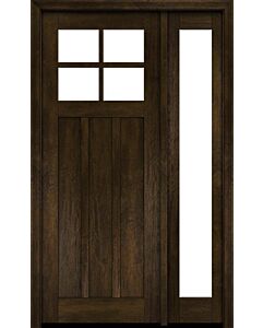 Mahogany Craftsman 4 Lite, Top View SDL 3 Panel Shaker Single Door, Sidelite|CRF-P3G4-SH
