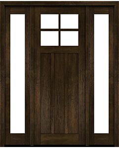 Mahogany Craftsman 4 Lite, Top View SDL 3 Panel Shaker Single Door, Sidelites|CRF-P3G4-SH