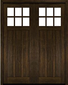 Mahogany Craftsman 6 Lite, Top View SDL 3 Panel Shaker Double Door|CRF-P3G6-SH