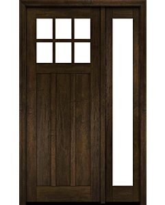 Mahogany Craftsman 6 Lite, Top View SDL 3 Panel Shaker Single Door, Sidelite|CRF-P3G6-SH