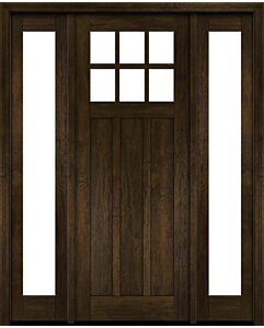 Mahogany Craftsman 6 Lite, Top View SDL 3 Panel Shaker Single Door, Sidelites|CRF-P3G6-SH