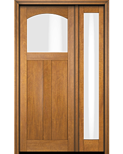 Mahogany Craftsman Arch Lite, Top View 2 Panel Shaker Single Door, Sidelite|CRF-SH-AR-FP