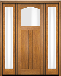 Mahogany Craftsman Arch Lite, Top View 2 Panel Shaker Single Door, Sidelites|CRF-SH-AR-FP
