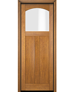 Mahogany Craftsman Arch Lite, Top View 2 Panel Shaker Single Door|CRF-SH-AR-FP