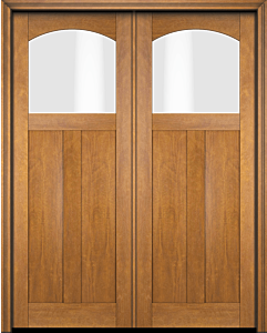 Mahogany Craftsman Arch Lite, Top View 2 Panel Shaker Double Door|CRF-SH-AR-FP
