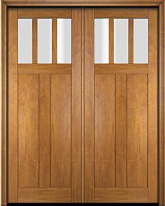 Mahogany Craftsman Vertical 3 Lite, Top View SDL 2 Panel Shaker Double Door|CRF3H-SH-FP