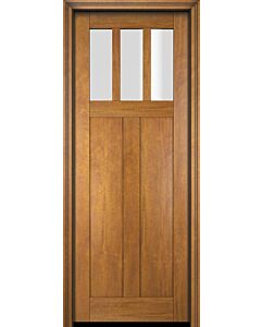 Mahogany Craftsman Vertical 3 Lite, Top View SDL 2 Panel Shaker Single Door|CRF3H-SH-FP