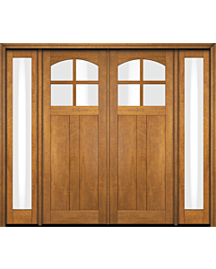 Mahogany Craftsman Arch Lite, Top View, 4 Lite SDL 2 Panel Shaker Double Door, Sidelites|CRF4-SH-AR-FP