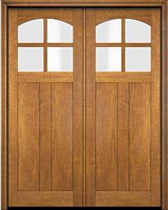 Mahogany Craftsman Arch Lite, Top View, 4 Lite SDL 2 Panel Shaker Double Door|CRF4-SH-AR-FP
