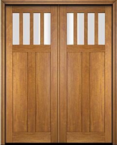 Mahogany Craftsman Vertical 4 Lite, Top View SDL 2 Panel Shaker Double Door|CRF4H-SH-FP