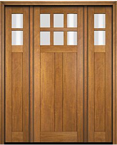 Mahogany Craftsman 6 Lite, Top View SDL 2 Panel Shaker Single Door, Sidelites|CRF6-SH-FP