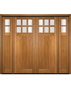 Mahogany Craftsman 6 Lite, Top View SDL 2 Panel Shaker Double Door, Sidelites|CRF6-SH-FP