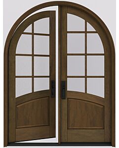 Mahogany Round Top 2/3 Lite, 8 Lite SDL 1 Panel Shaker Double Door|G23018-R-RTP-SH