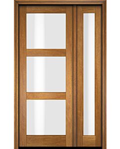 Mahogany Full Lite, 3 Lite  Modern Shaker Single Door, Sidelite|G301-SH-SH