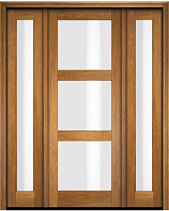Mahogany Full Lite, 3 Lite  Modern Shaker Single Door, Sidelites|G301-SH-SH