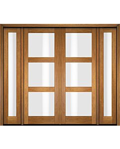 Mahogany Full Lite, 3 Lite  Modern Shaker Double Door, Sidelites|G301-SH-SH