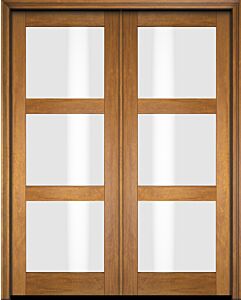 Mahogany Full Lite, 3 Lite  Modern Shaker Double Door|G301-SH-SH
