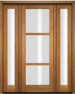 Mahogany Windermere Full Lite, 3 Lite SDL Contemporary Modern Shaker Single Door, Sidelites|G301-W-SH