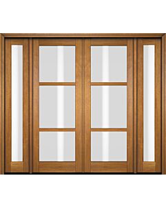 Mahogany Windermere Full Lite, 3 Lite SDL Contemporary Modern Shaker Double Door, Sidelites|G301-W-SH