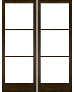 Mahogany Full Lite, Horizontal 3 Lite SDL Contemporary Modern Narrow Profile Shaker Double Door|G301-W-SLK-SH