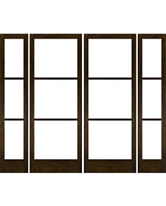 Mahogany Full Lite, Horizontal 3 Lite SDL Contemporary Modern Narrow Profile Shaker Double Door, Sidelites|G301-W-SLK-SH