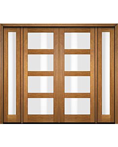 Mahogany Full Lite, 4 Lite  Modern Shaker Double Door, Sidelites|G401-SH-SH